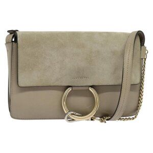 Authentic Chloe Fay Shoulder Bag Suede Leather Gold Beige